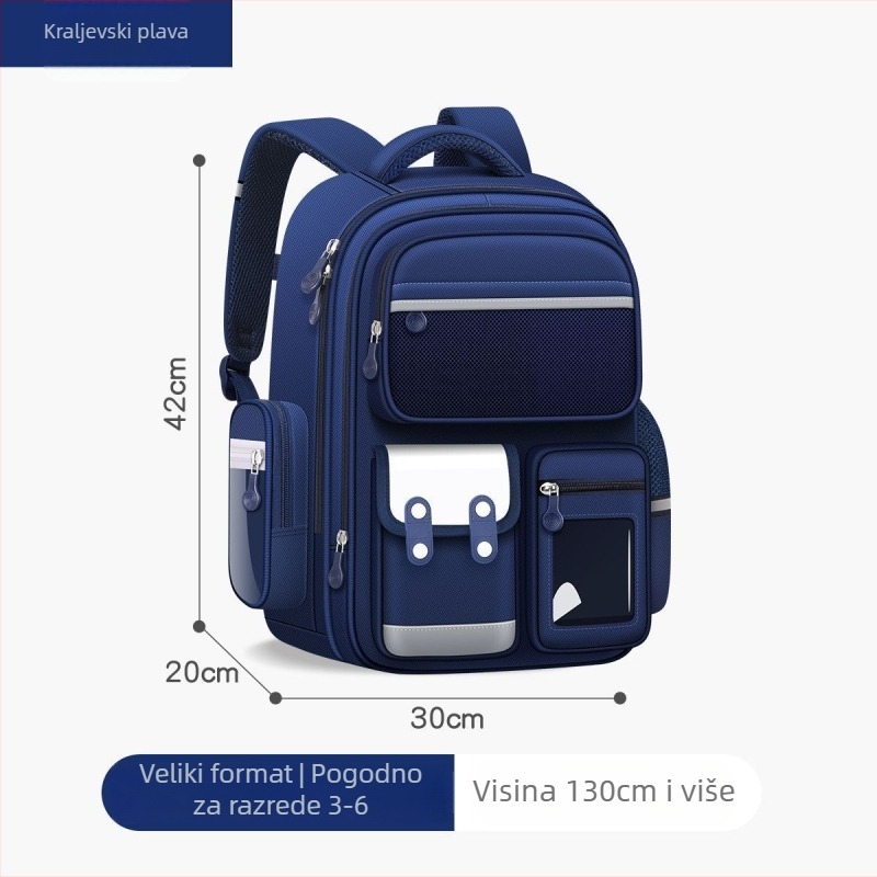 Unisex školska torba za osnovnu školu, Oxford platno, velika zapremina, vodootporna, ergonomski stražnji panel za potporu kralježnice