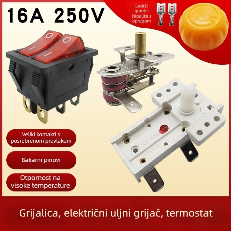 Termostatski prekidač za uljni grijač, visokog kapaciteta 16A, dvostruki 4/6-pinski priključak, dodatak za grijač