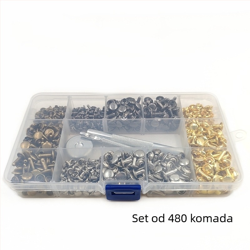 480-dijelni set metalnih dekorativnih riveta za kožu – okrugli plosnati dvostrani riveti, kopče za odjeću