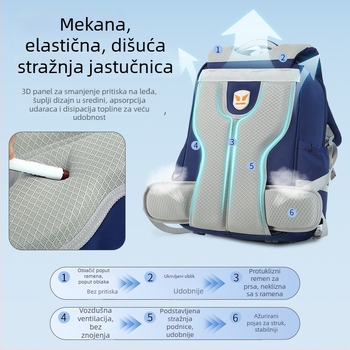 Školski ruksak za 1–6. razred - Unisex, Poliester, Lagani, Prozračan, Veliki kapacitet