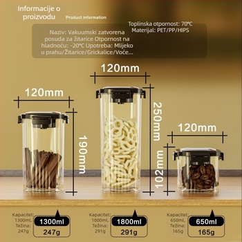 Kvadratna vakuumska posuda s pritiskom poklopca, 800–1000 ml, za sušenu koru mandarine, ljekovito bilje i zrna kave, posuda za čuvanje hrane svježe