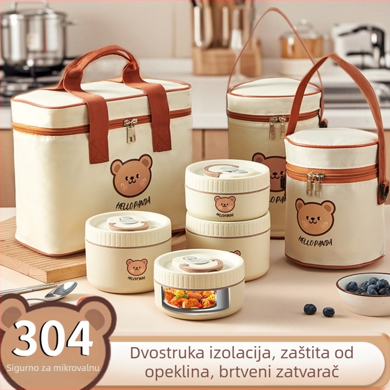 Okrugla termo kutija za obrok od nehrđajućeg čelika 304, mikrotalasna kompatibilna, kapacitet 2,1–3 L, za uredske radnike