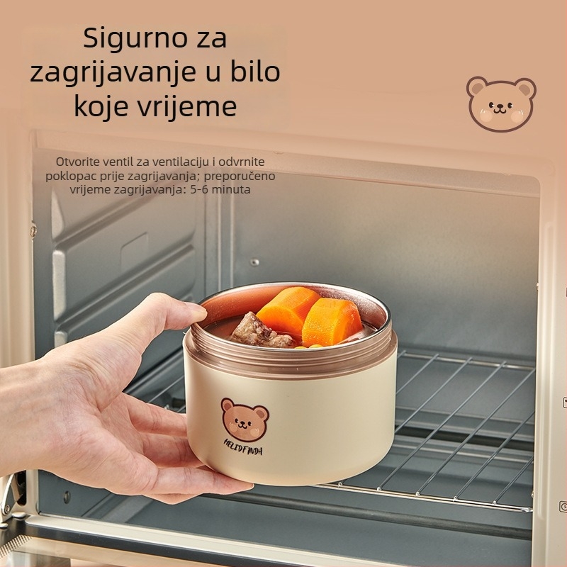 Okrugla termo kutija za obrok od nehrđajućeg čelika 304, mikrotalasna kompatibilna, kapacitet 2,1–3 L, za uredske radnike