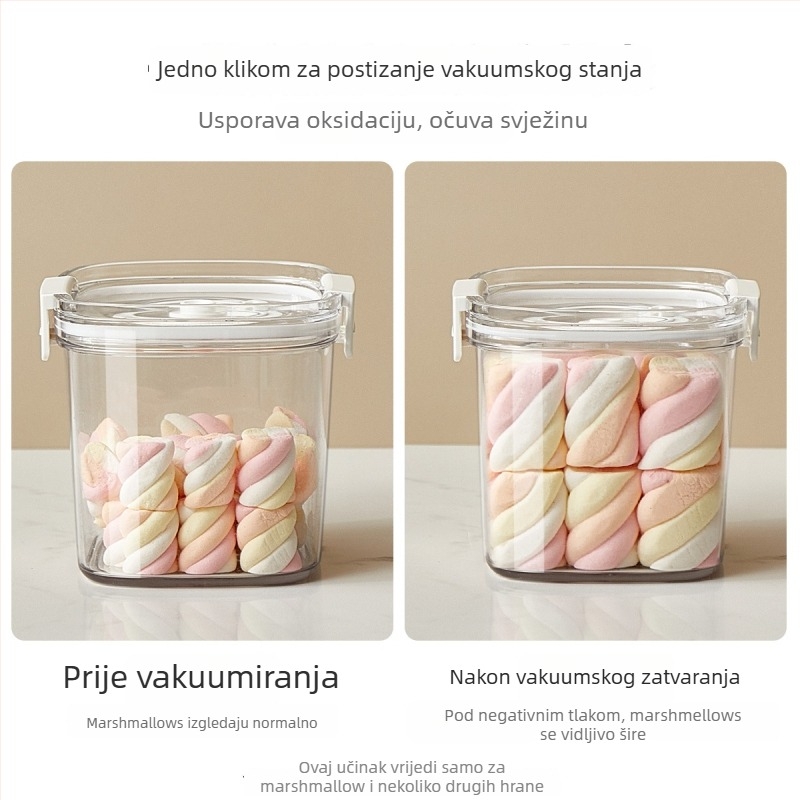 Vakuumska kutija za hranu, kvadratna plastična kutija za začine i zrna kave, otporna na vlagu 501–800 ml