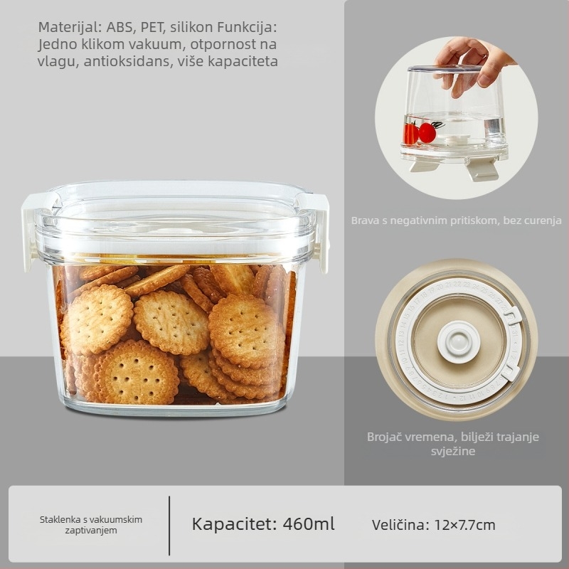 Vakuumska kutija za hranu, kvadratna plastična kutija za začine i zrna kave, otporna na vlagu 501–800 ml
