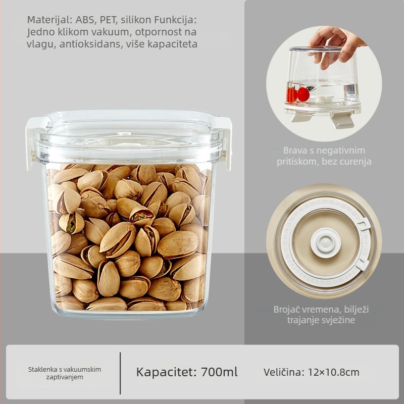Vakuumska kutija za hranu, kvadratna plastična kutija za začine i zrna kave, otporna na vlagu 501–800 ml