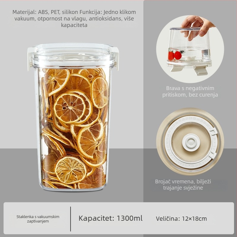 Vakuumska kutija za hranu, kvadratna plastična kutija za začine i zrna kave, otporna na vlagu 501–800 ml