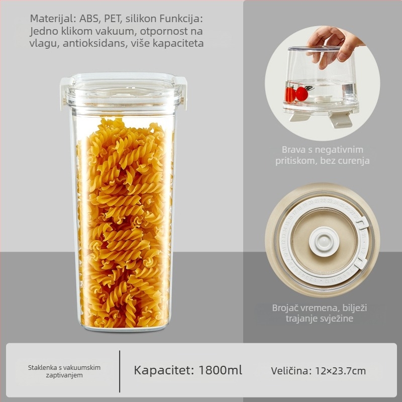 Vakuumska kutija za hranu, kvadratna plastična kutija za začine i zrna kave, otporna na vlagu 501–800 ml