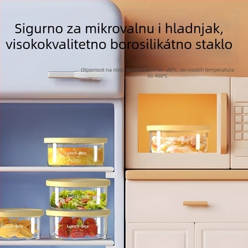 Staklena kutija za ručak od borosilikatnog stakla, mikrovalna sigurna, okrugla, čuva svježinu, kapacitet 301–800 ml