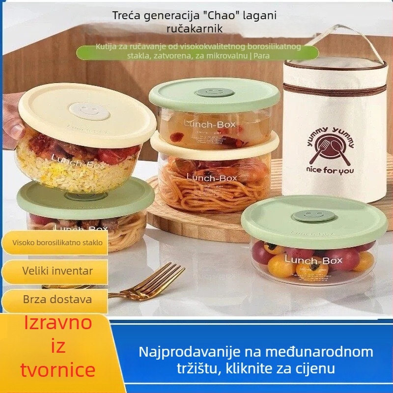 Staklena kutija za ručak od borosilikatnog stakla, mikrovalna sigurna, okrugla, čuva svježinu, kapacitet 301–800 ml