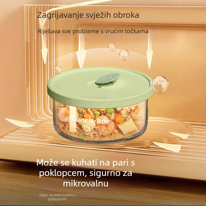 Staklena kutija za ručak od borosilikatnog stakla, mikrovalna sigurna, okrugla, čuva svježinu, kapacitet 301–800 ml
