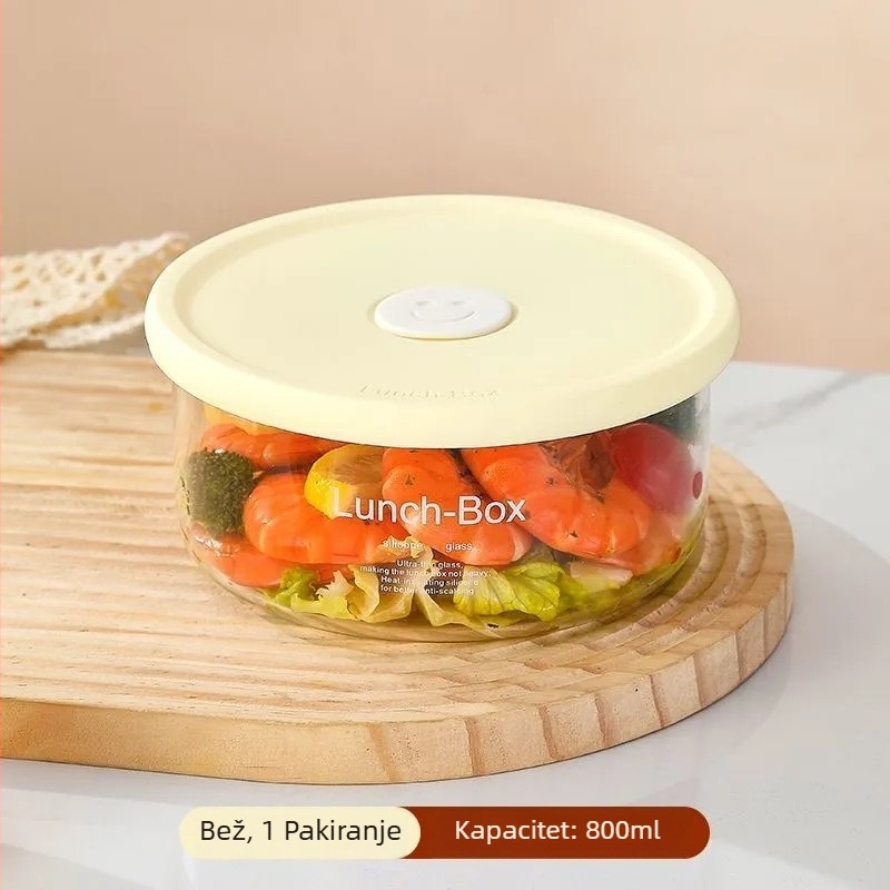 Staklena kutija za ručak od borosilikatnog stakla, mikrovalna sigurna, okrugla, čuva svježinu, kapacitet 301–800 ml