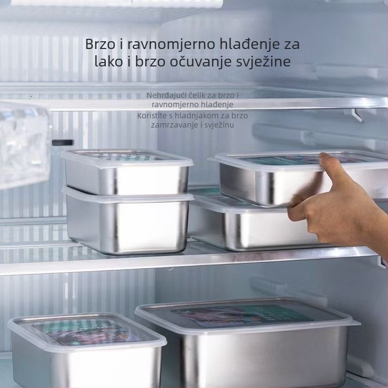 Kutija za hranu od nehrđajućeg čelika za hladnjak, četvrtastog oblika, kapacitet 2,1–3 L, mikrovalna kompatibilnost