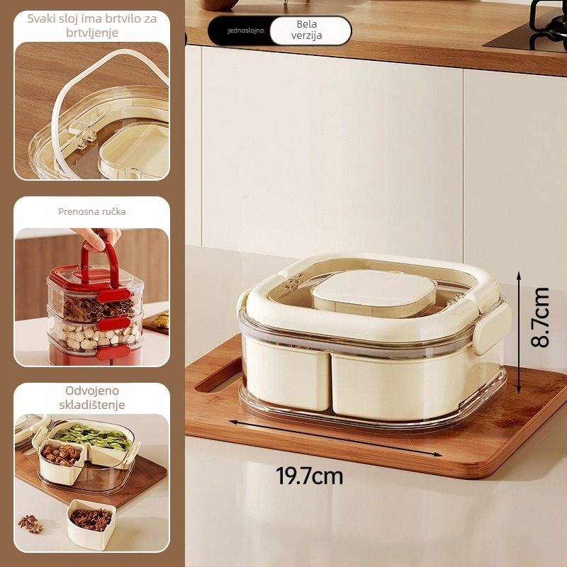 Višeslojna kutija za začine, set od 5 posuda, kapacitet 1 L, materijal ABS/PET, kuhinjski organizator začina