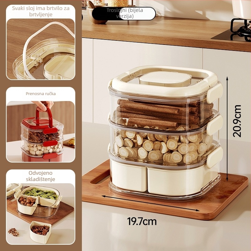 Višeslojna kutija za začine, set od 5 posuda, kapacitet 1 L, materijal ABS/PET, kuhinjski organizator začina