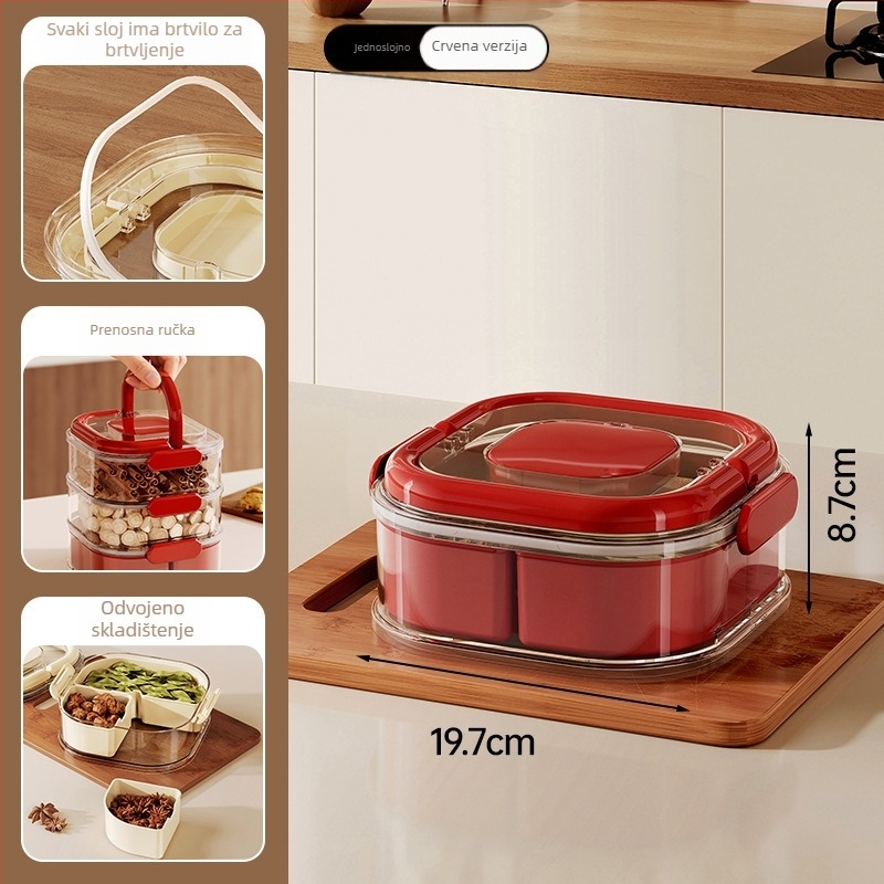 Višeslojna kutija za začine, set od 5 posuda, kapacitet 1 L, materijal ABS/PET, kuhinjski organizator začina