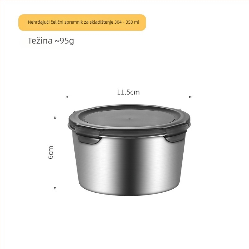Okrugla pretinac za hranu od nehrđajućeg čelika 304, neizolirana, nije pogodno za mikrovalnu, kapacitet 301–500 ml do 3.1–4 L