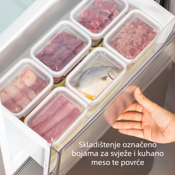 Plastična kutija za hladnjak za zamrznuto meso, prehrambena plastika, mikrovalna sigurnost, kapacitet 301–500 ml i 800–1000 ml, jednoslojna, brtvljenje