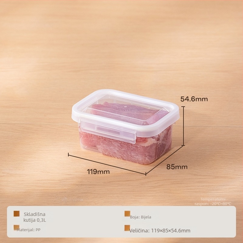 Plastična kutija za hladnjak za zamrznuto meso, prehrambena plastika, mikrovalna sigurnost, kapacitet 301–500 ml i 800–1000 ml, jednoslojna, brtvljenje