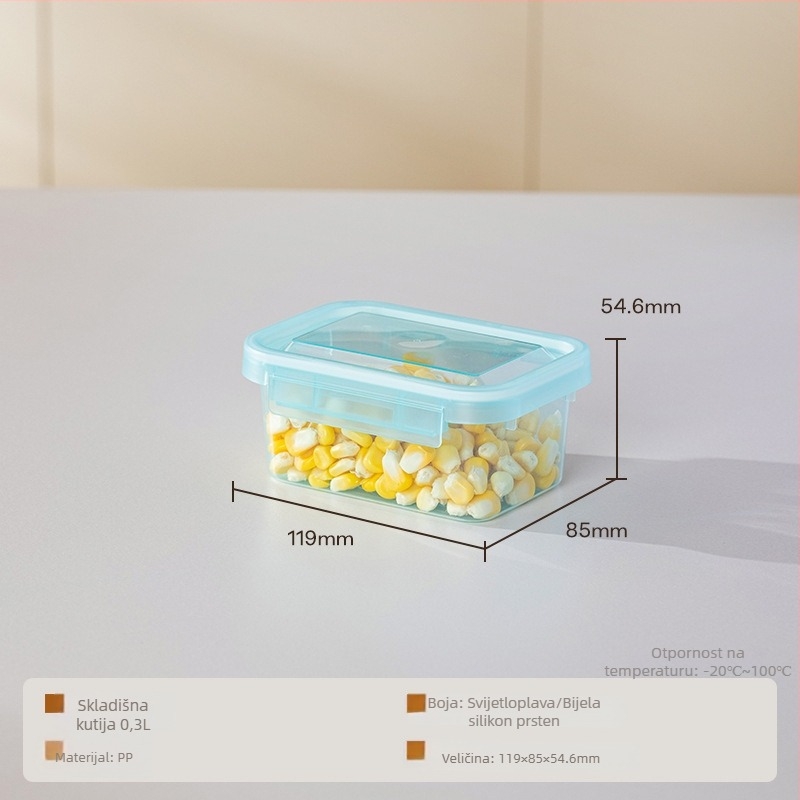 Plastična kutija za hladnjak za zamrznuto meso, prehrambena plastika, mikrovalna sigurnost, kapacitet 301–500 ml i 800–1000 ml, jednoslojna, brtvljenje