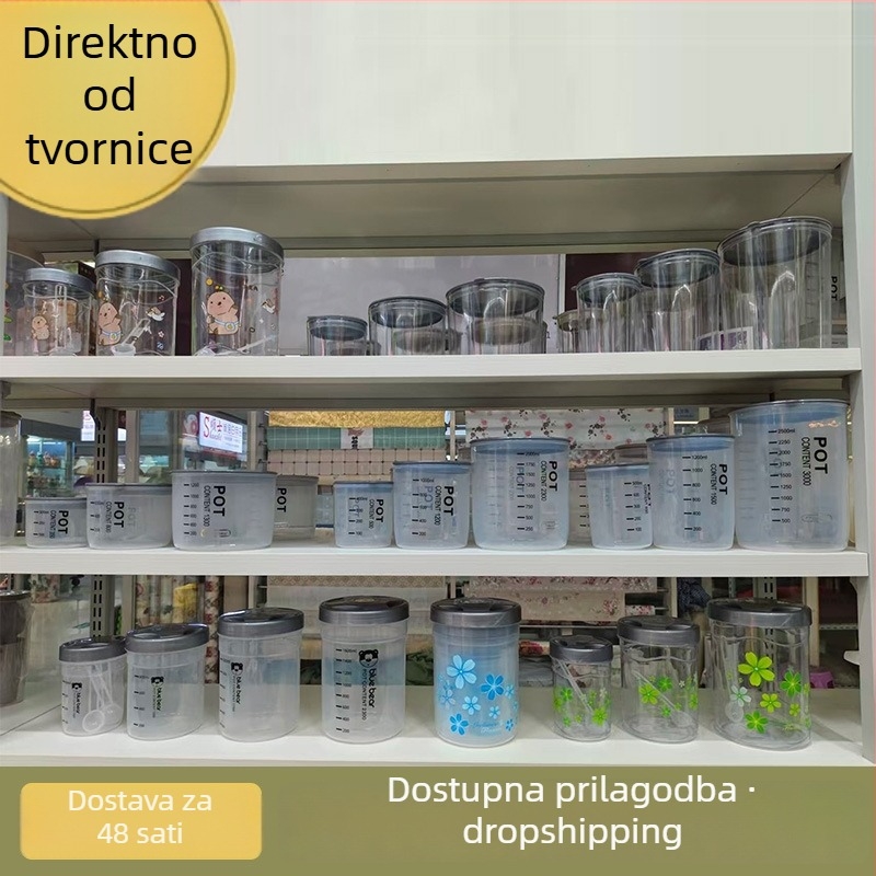 Zatvorena okrugla prozirna plastična kutija za čuvanje hrane, za mješavinu pet žitarica, suho voće i čajne listiće, pogodna za mikrovalnu pećnicu, mogućnost prilagođenog logotipa