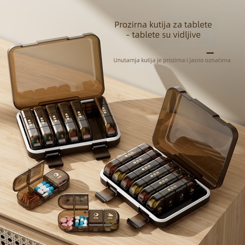 7-dnevni organizator pilula sa zatvorenim pretincima, prijenosan, velike kapacitete.
