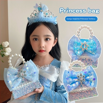 Dječja crossbody torba s temom princeze Elze, karikatura s bisernom ukrasom, FANCI, pamuk i lan, za vrtić