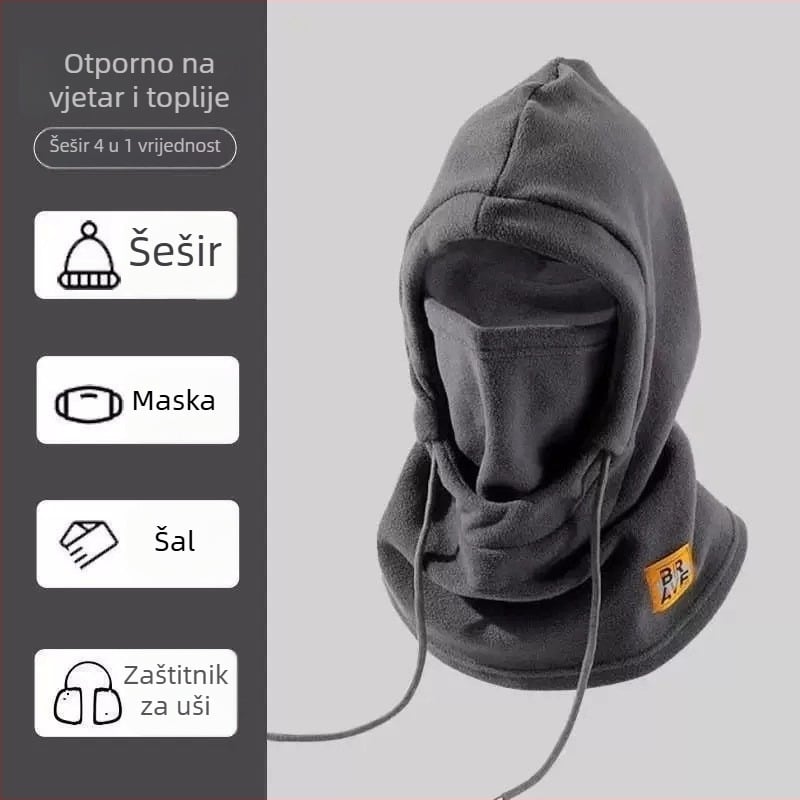 Zimski fleece set kapa-šal za unisex odrasle – topao, otporan na vjetar, dvodjelni set, zaštita vrata