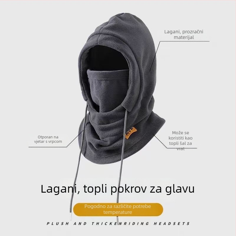 Zimski fleece set kapa-šal za unisex odrasle – topao, otporan na vjetar, dvodjelni set, zaštita vrata