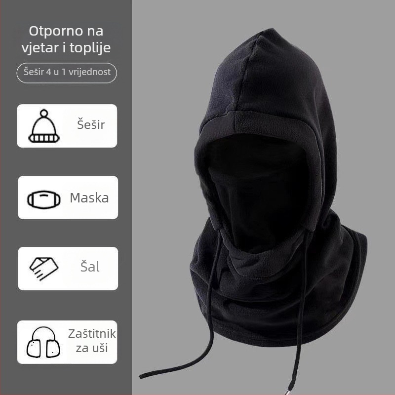 Zimski fleece set kapa-šal za unisex odrasle – topao, otporan na vjetar, dvodjelni set, zaštita vrata