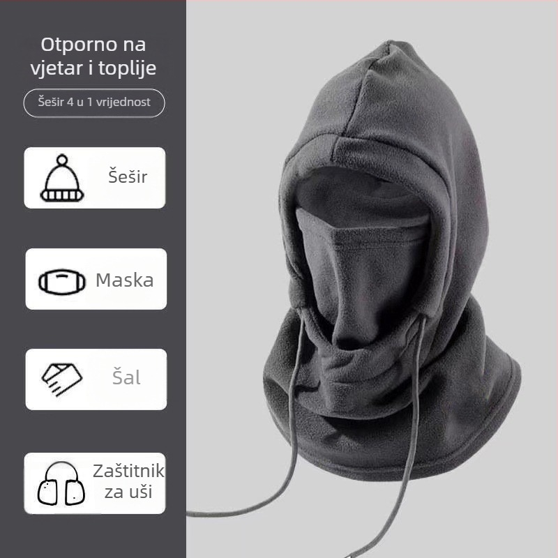 Zimski fleece set kapa-šal za unisex odrasle – topao, otporan na vjetar, dvodjelni set, zaštita vrata