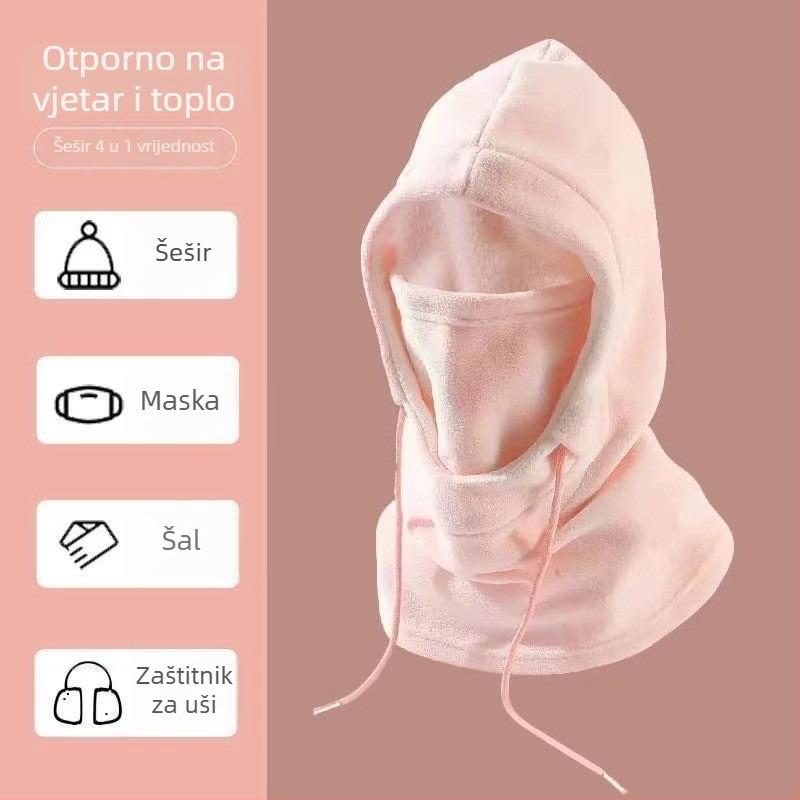 Zimski fleece set kapa-šal za unisex odrasle – topao, otporan na vjetar, dvodjelni set, zaštita vrata