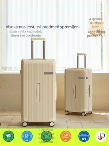 Putni kofer s debelim tijelom i velikim kapacitetom, otporan na padove, dvostruko slojni zatvarač otporan na eksplozije, PC materijal, univerzalni kotači