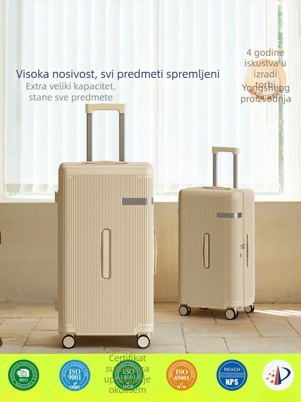 Putni kofer s debelim tijelom i velikim kapacitetom, otporan na padove, dvostruko slojni zatvarač otporan na eksplozije, PC materijal, univerzalni kotači