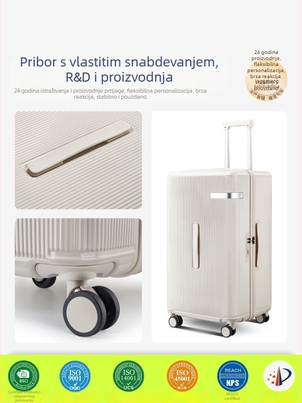 Putni kofer s debelim tijelom i velikim kapacitetom, otporan na padove, dvostruko slojni zatvarač otporan na eksplozije, PC materijal, univerzalni kotači