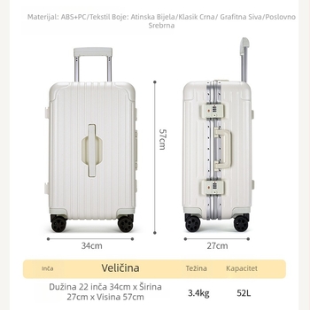 Unisex višenamjenski putni kovčeg velikog kapaciteta — otvor s aluminijskim okvirom, ABS+PC materijal, vodootporan, otporan na habanje, protiv krađe, mokro/suho odvajanje, univerzalni kotači, 4 kg, običan kombinacijski zaključavač, za poslovna putovanja