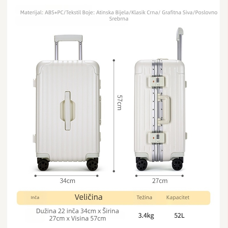 Unisex višenamjenski putni kovčeg velikog kapaciteta — otvor s aluminijskim okvirom, ABS+PC materijal, vodootporan, otporan na habanje, protiv krađe, mokro/suho odvajanje, univerzalni kotači, 4 kg, običan kombinacijski zaključavač, za poslovna putovanja