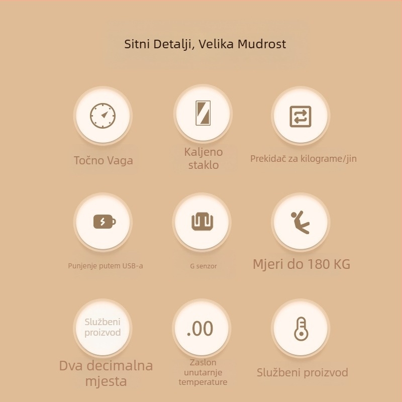 Pametna vaga za tjelesnu masu i postotak tjelesne masti, USB punjenje, 180 kg nosivost, visoko precizan senzor, HD LCD zaslon