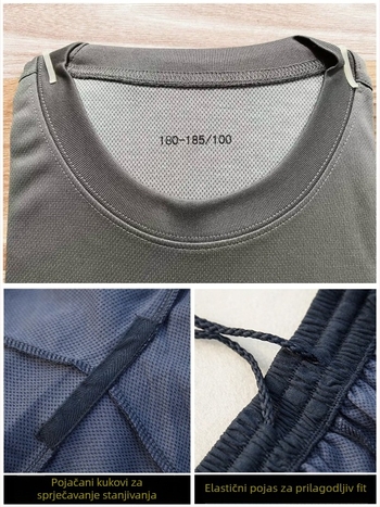Unisex set za trening – kratke majice s kratkim rukavima i šorcevi, brzo sušeći sintetički materijal, za ljeto, proljeće i jesen