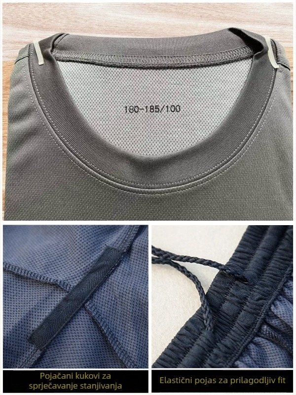 Unisex set za trening – kratke majice s kratkim rukavima i šorcevi, brzo sušeći sintetički materijal, za ljeto, proljeće i jesen