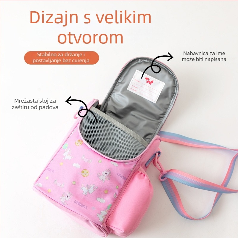 Unisex termo torba za obrok za osnovnu školu s naramenicom, Oxford tkanina, vodootporna i nepropusna, motiv crtić Jednorog