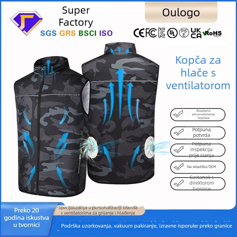 Vesta s ventilatorom za ljeto, bez rukava, rad na otvorenom, 100% poliester