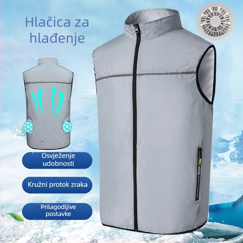 Vesta s ventilatorom za ljeto, bez rukava, rad na otvorenom, 100% poliester