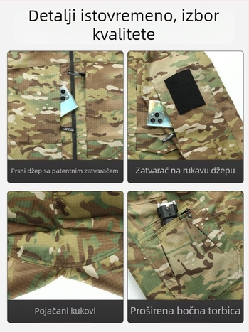 Taktički komplet s kamuflažom: majica i hlače, poliester, otporan na habanje, izdržljiv, za proljeće i jesen.