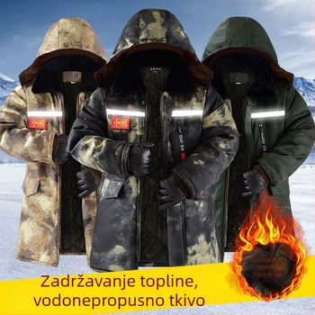 Muški zimski pamučni kaput s flis podstavom, debeli, srednje duljine, vodootporan i otporan na vjetar, kamuflažni uzorak, reflektirajući elementi za noćnu vidljivost