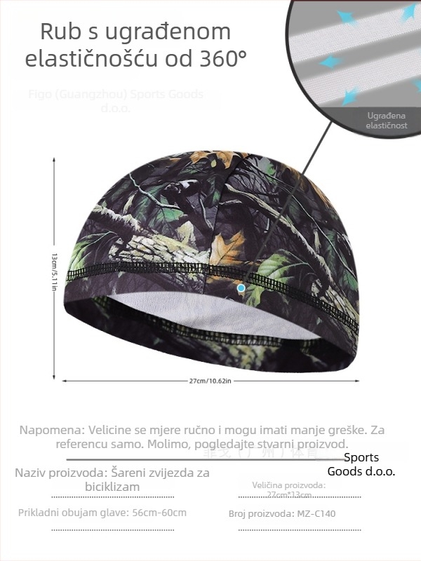 Kamuflažni sportski šešir-šal za glavu, poliester, unisex, odrasli, za otvoreni prostor