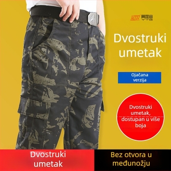 Muške hlače s maskirnim uzorkom, ravni kroj, opuštena silueta, visok struk, radne hlače za vanjsku upotrebu, pogodne za gradilište i popravak automobila