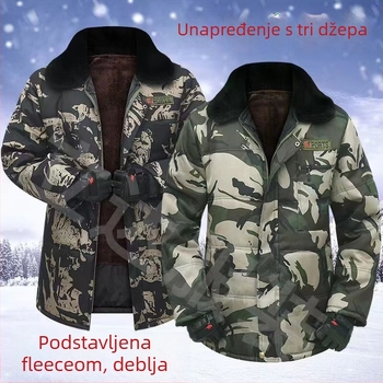 Zimska pamučna jakna s reverom, kamuflažni uzorak, zatvarač, fleece podstava, slobodan kroj, tri džepa