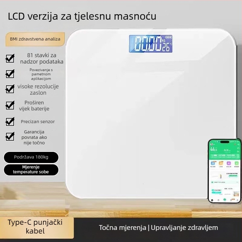 Digitalna vaga za odrasle, punjiva baterija, mjerenje težine, maksimalna nosivost 360