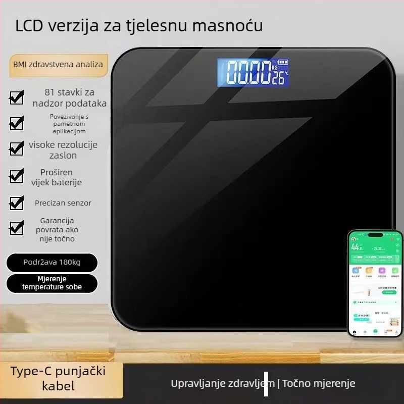 Digitalna vaga za odrasle, punjiva baterija, mjerenje težine, maksimalna nosivost 360